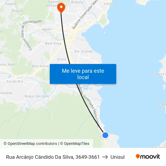 Rua Arcânjo Cândido Da Silva, 3649-3661 to Unisul map