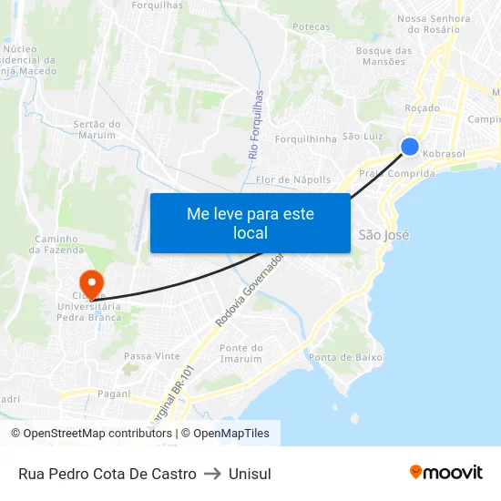 Rua Pedro Cota De Castro to Unisul map