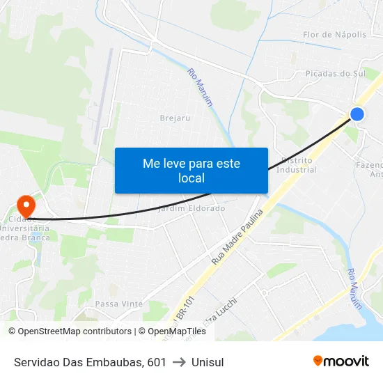 Servidao Das Embaubas, 601 to Unisul map
