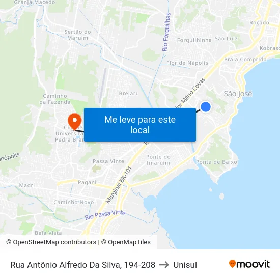 Rua Antônio Alfredo Da Silva, 194-208 to Unisul map