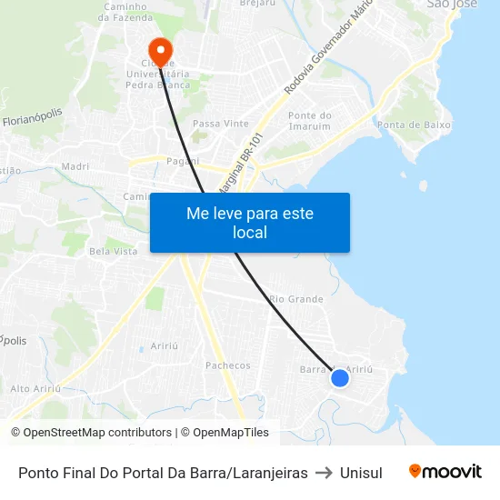 Ponto Final Do Portal Da Barra/Laranjeiras to Unisul map