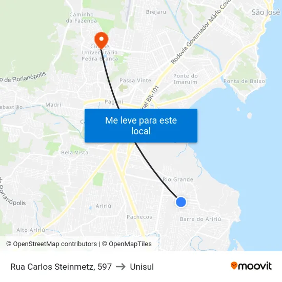Rua Carlos Steinmetz, 597 to Unisul map