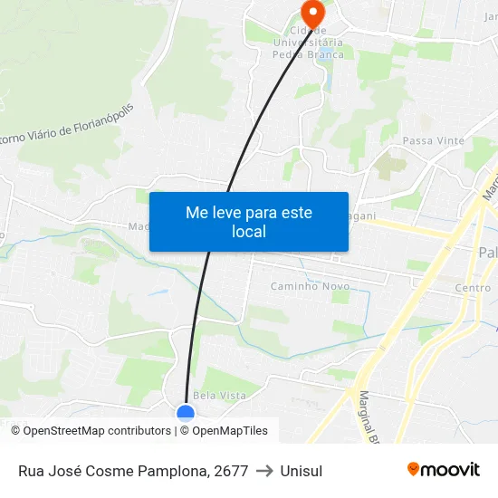 Rua José Cosme Pamplona, 2677 to Unisul map