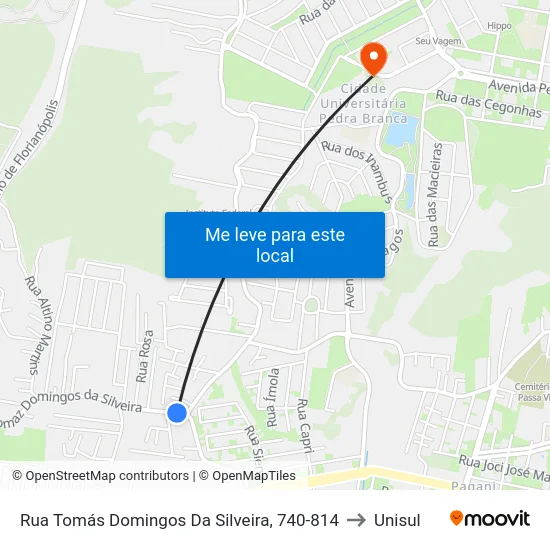 Rua Tomás Domingos Da Silveira, 740-814 to Unisul map