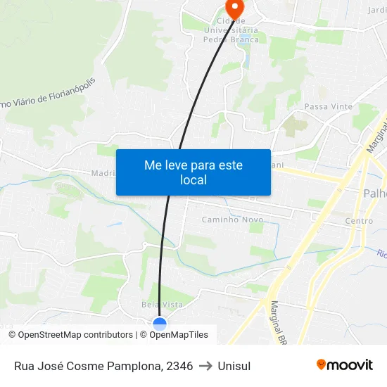 Rua José Cosme Pamplona, 2346 to Unisul map