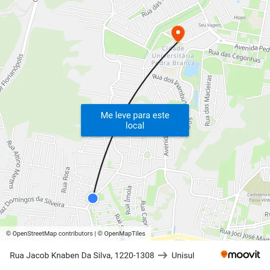 Rua Jacob Knaben Da Silva, 1220-1308 to Unisul map