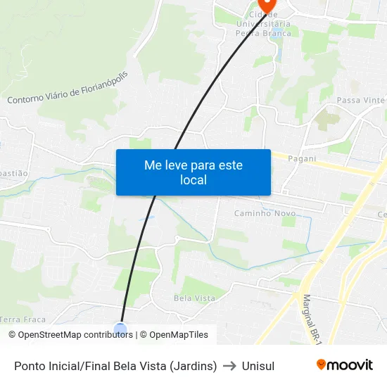 Ponto Inicial/Final Bela Vista (Jardins) to Unisul map