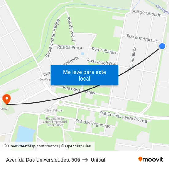 Avenida Das Universidades, 505 to Unisul map