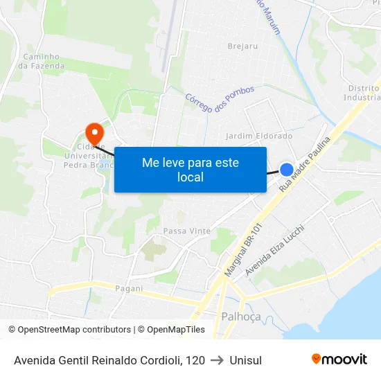 Avenida Gentil Reinaldo Cordioli, 120 to Unisul map