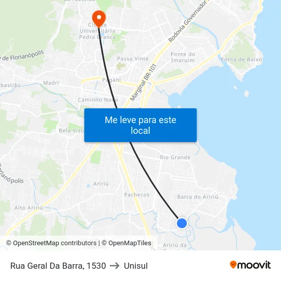 Rua Geral Da Barra, 1530 to Unisul map