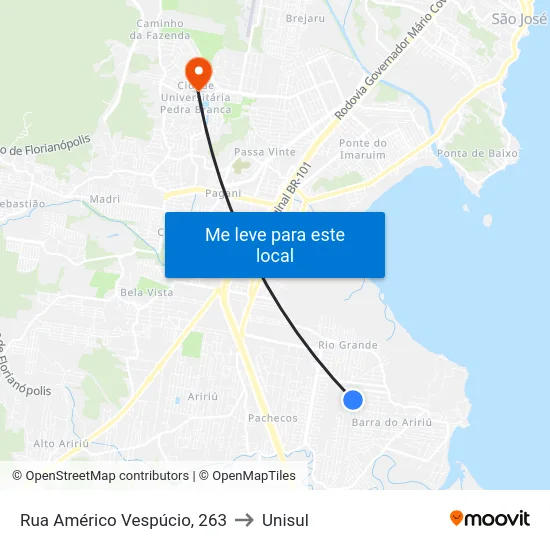Rua Américo Vespúcio, 263 to Unisul map