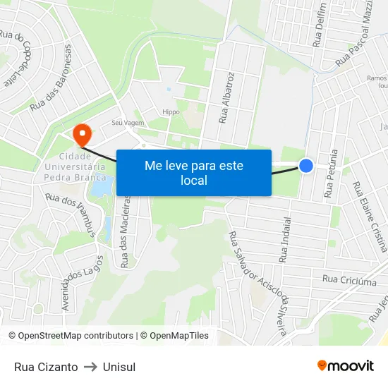Rua Cizanto to Unisul map