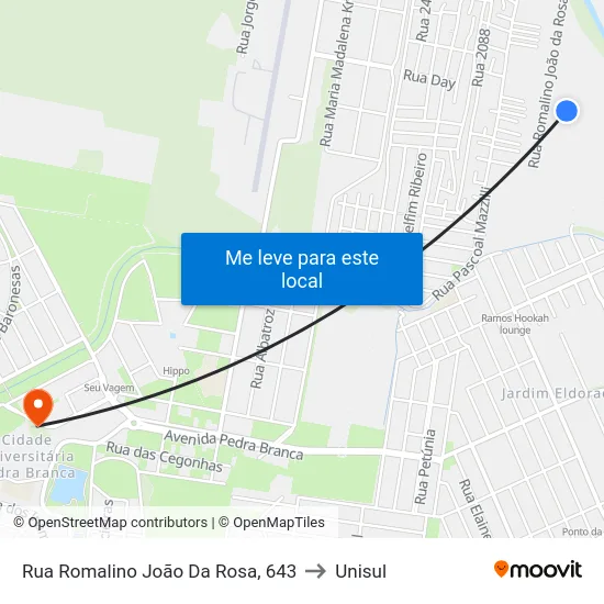 Rua Romalino João Da Rosa, 643 to Unisul map