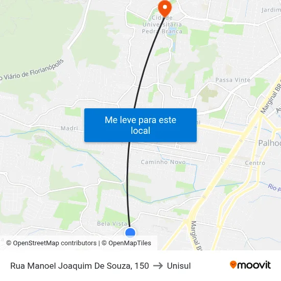 Rua Manoel Joaquim De Souza, 150 to Unisul map