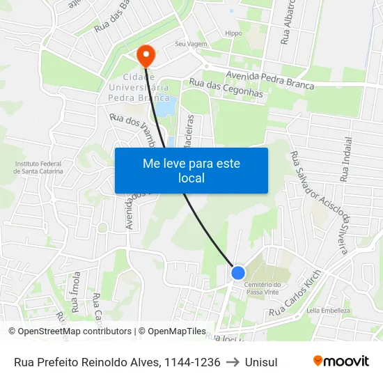 Rua Prefeito Reinoldo Alves, 1144-1236 to Unisul map