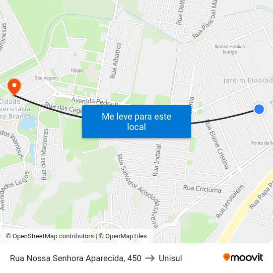 Rua Nossa Senhora Aparecida, 450 to Unisul map