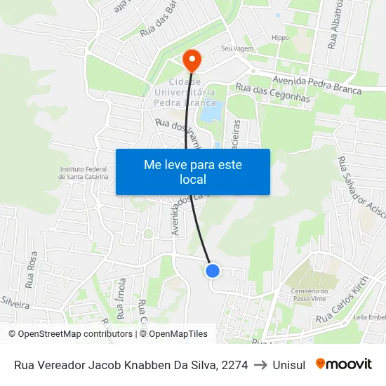 Rua Vereador Jacob Knabben Da Silva, 2274 to Unisul map