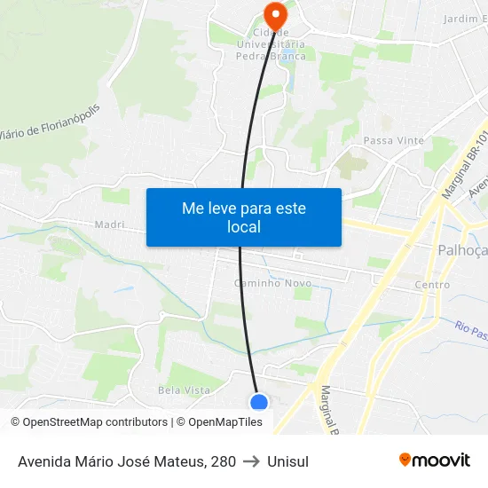 Avenida Mário José Mateus, 280 to Unisul map