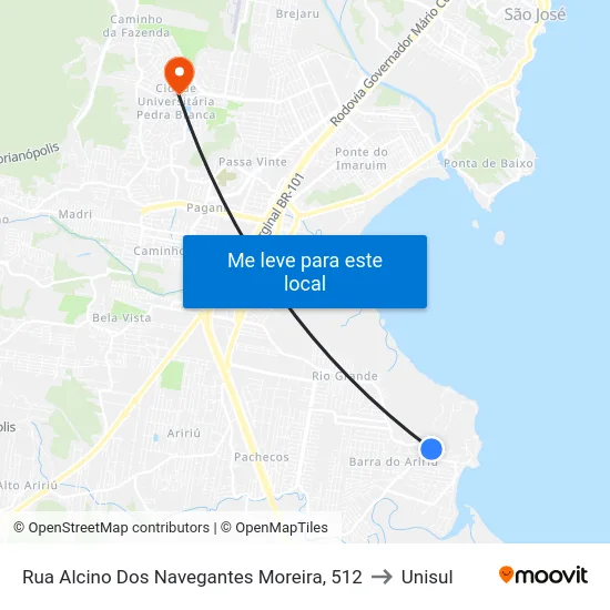 Rua Alcino Dos Navegantes Moreira, 512 to Unisul map