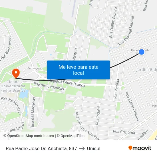 Rua Padre José De Anchieta, 837 to Unisul map
