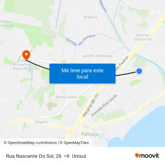 Rua Nascente Do Sol, 26 to Unisul map