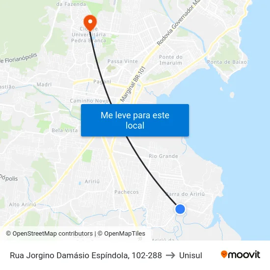 Rua Jorgino Damásio Espíndola, 102-288 to Unisul map