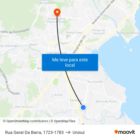 Rua Geral Da Barra, 1723-1783 to Unisul map