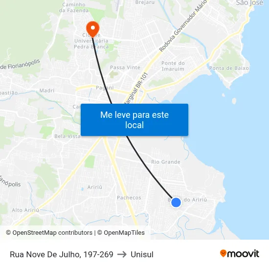 Rua Nove De Julho, 197-269 to Unisul map