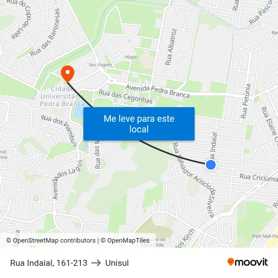 Rua Indaial, 161-213 to Unisul map
