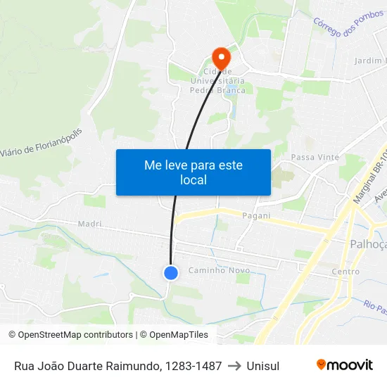 Rua João Duarte Raimundo, 1283-1487 to Unisul map