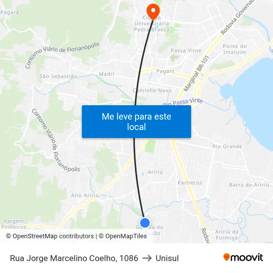 Rua Jorge Marcelino Coelho, 1086 to Unisul map