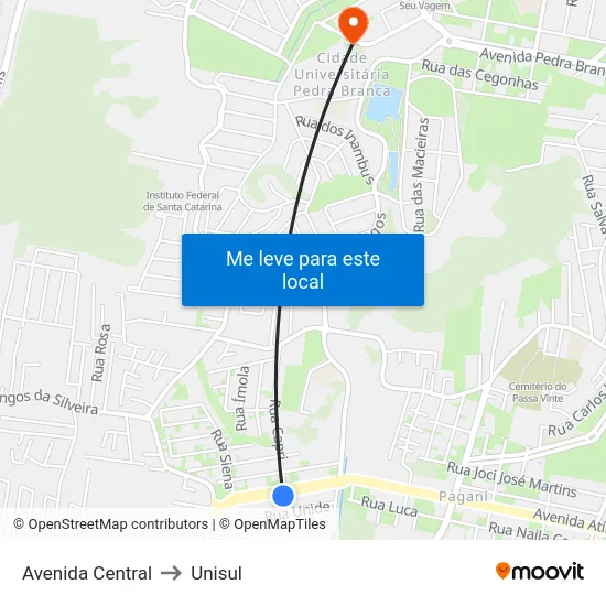 Avenida Central to Unisul map