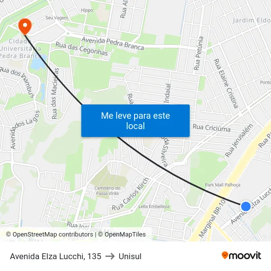 Avenida Elza Lucchi, 135 to Unisul map
