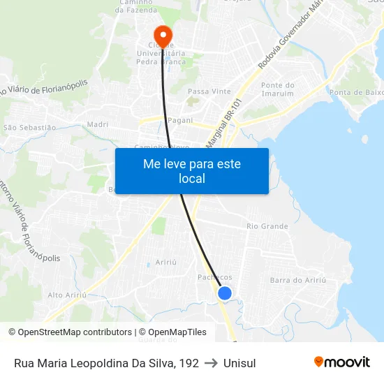 Rua Maria Leopoldina Da Silva, 192 to Unisul map