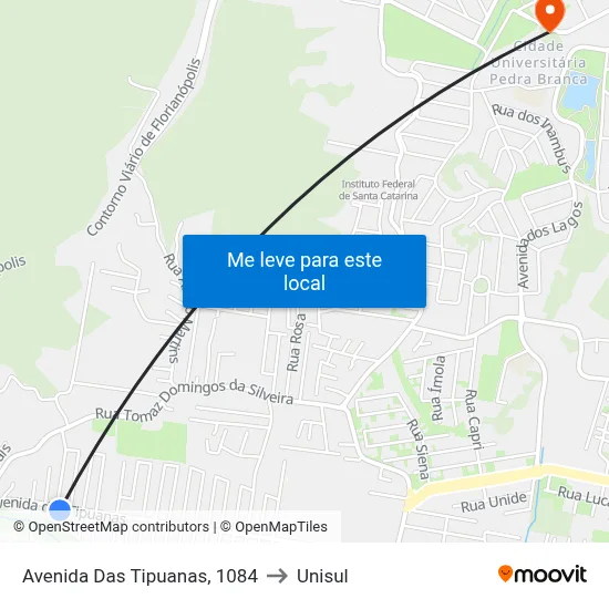 Avenida Das Tipuanas, 1084 to Unisul map