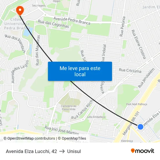 Avenida Elza Lucchi, 42 to Unisul map