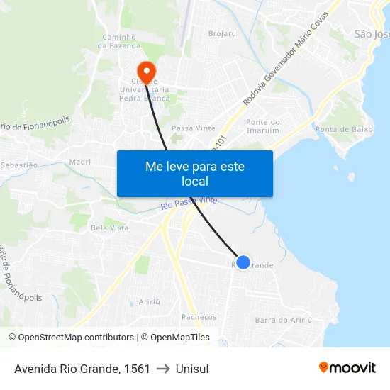 Avenida Rio Grande, 1561 to Unisul map