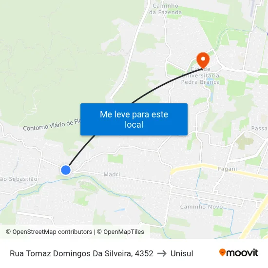 Rua Tomaz Domingos Da Silveira, 4352 to Unisul map