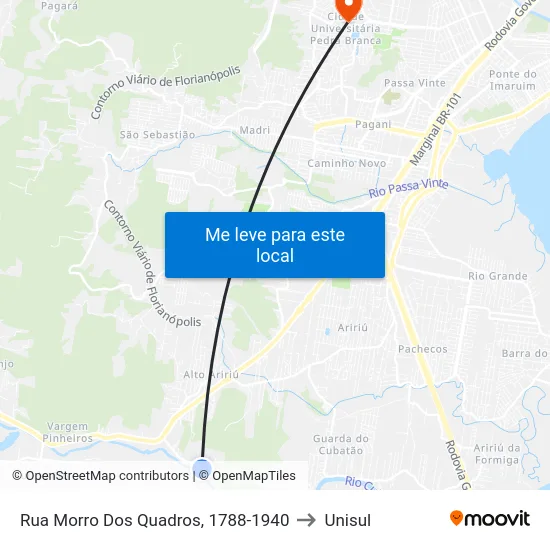 Rua Morro Dos Quadros, 1788-1940 to Unisul map