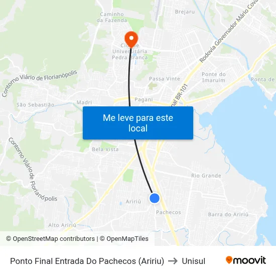 Ponto Final Entrada Do Pachecos (Aririu) to Unisul map