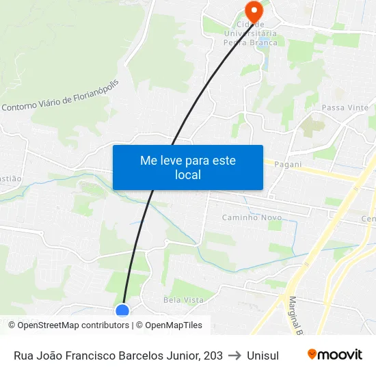 Rua João Francisco Barcelos Junior, 203 to Unisul map