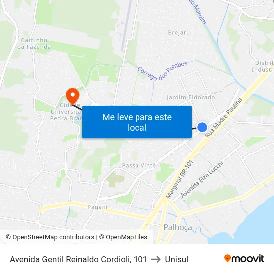 Avenida Gentil Reinaldo Cordioli, 101 to Unisul map