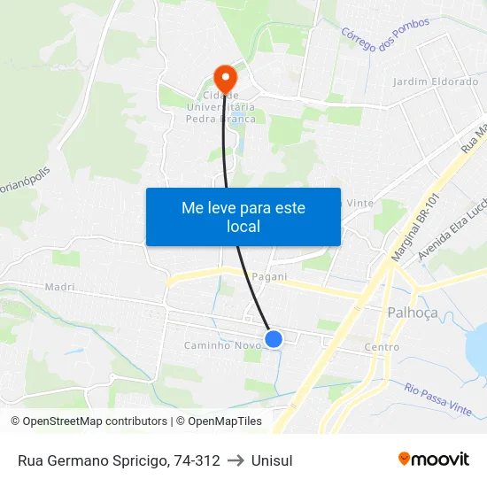 Rua Germano Spricigo, 74-312 to Unisul map