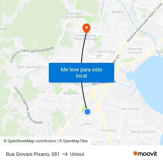 Rua Giovani Pisano, 381 to Unisul map