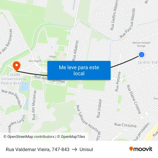 Rua Valdemar Vieira, 747-843 to Unisul map