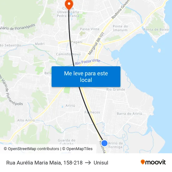 Rua Aurélia Maria Maia, 158-218 to Unisul map