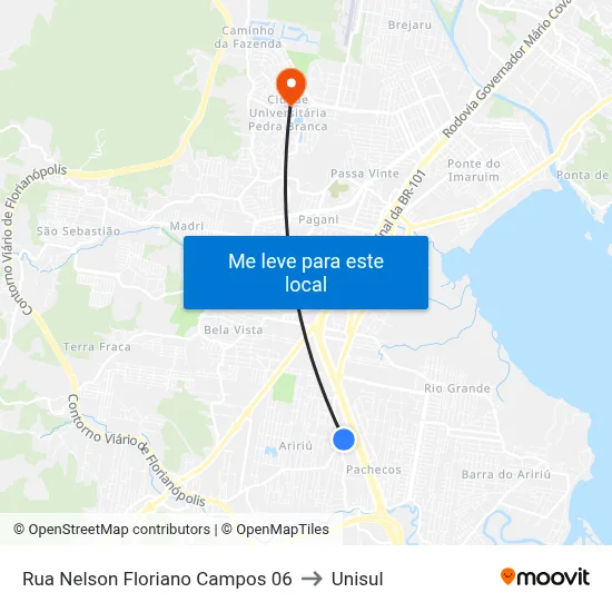 Rua Nelson Floriano Campos 06 to Unisul map