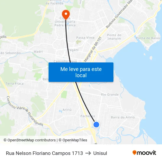 Rua Nelson Floriano Campos 1713 to Unisul map