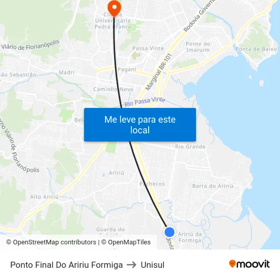 Ponto Final Do Aririu Formiga to Unisul map