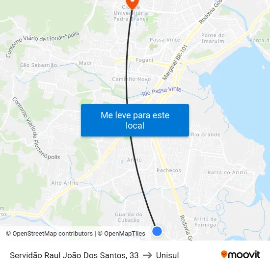Servidão Raul João Dos Santos, 33 to Unisul map